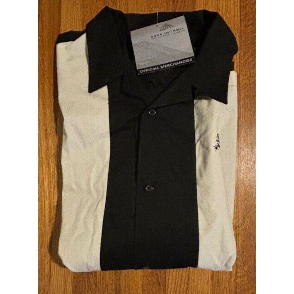 Rock & Roll Hall of Fame Museum Men's Button Up Shirt, Size XL, Black/Cream